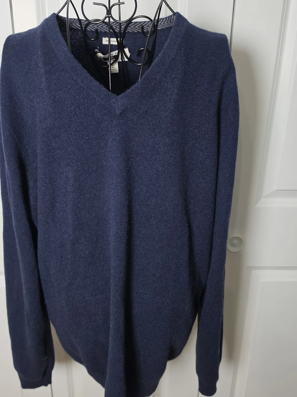 Joseph Abboud 100% Cashmere Sweater Mens L Navy Blue V Neck Quiet Luxury